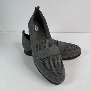 Dr‎ Scholls Essential Collection Women Mid Grey Plaid Loafer Shoes Size 8.5 Med